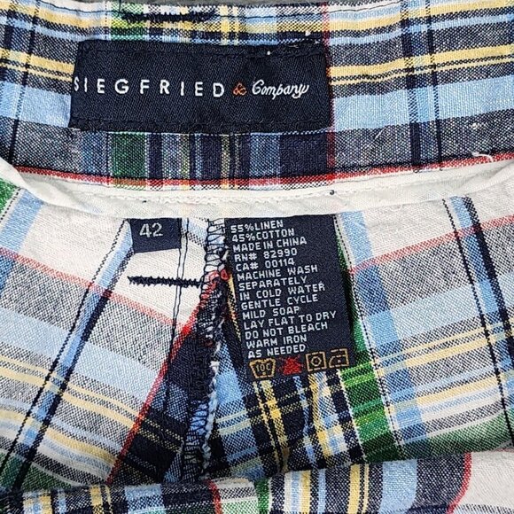 Siegfried Shorts Men's 42 Bermuda Blue Plaid Linen Cotton Blend Preppy Golf - Picture 2 of 7